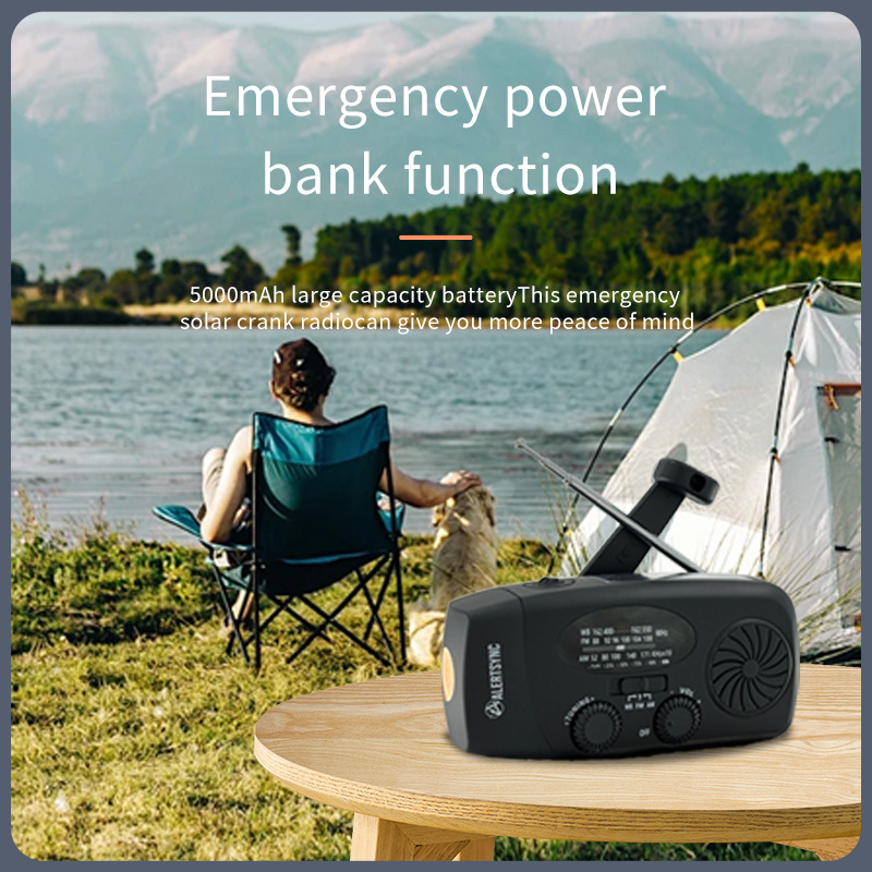 Solar Emergency Hand Crank Radio Portable 5000mAh AM/FM/NOAA Flashlight Torch Solar Panel Powered Weather Radio