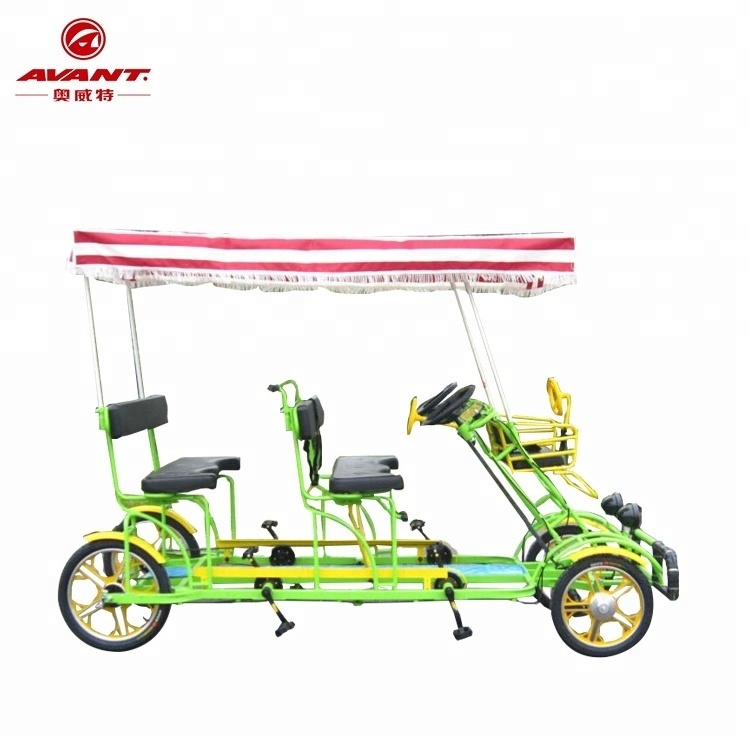 Factory outlet family set child seat sightseeing 4 wheels canopy tour Quadricycle 4 person Surrey bike