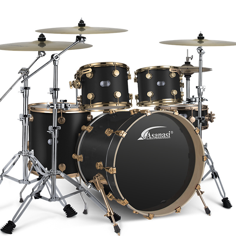 2024 factory direct Acoustic drum set Jazz drum black gold series rock with cymbals and seat  drum kit