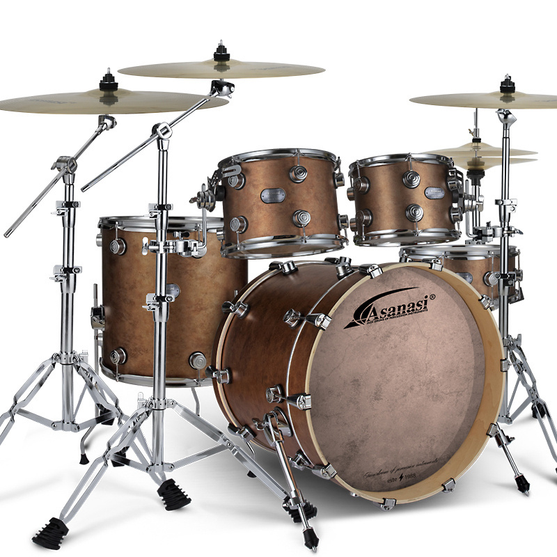 2024 factory direct Acoustic drum set Jazz drum black gold series rock with cymbals and seat  drum kit