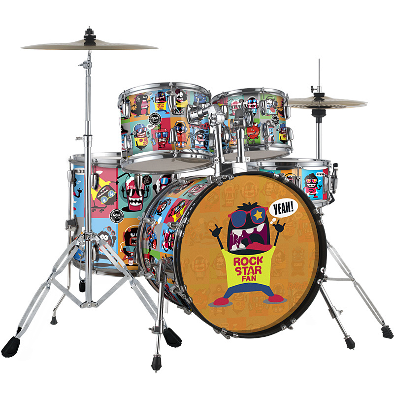 Selling good drum kit customized with cartoon picture for junior student drum