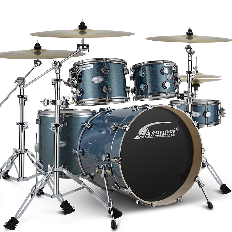 2024 factory direct Acoustic drum set Jazz drum black gold series rock with cymbals and seat  drum kit