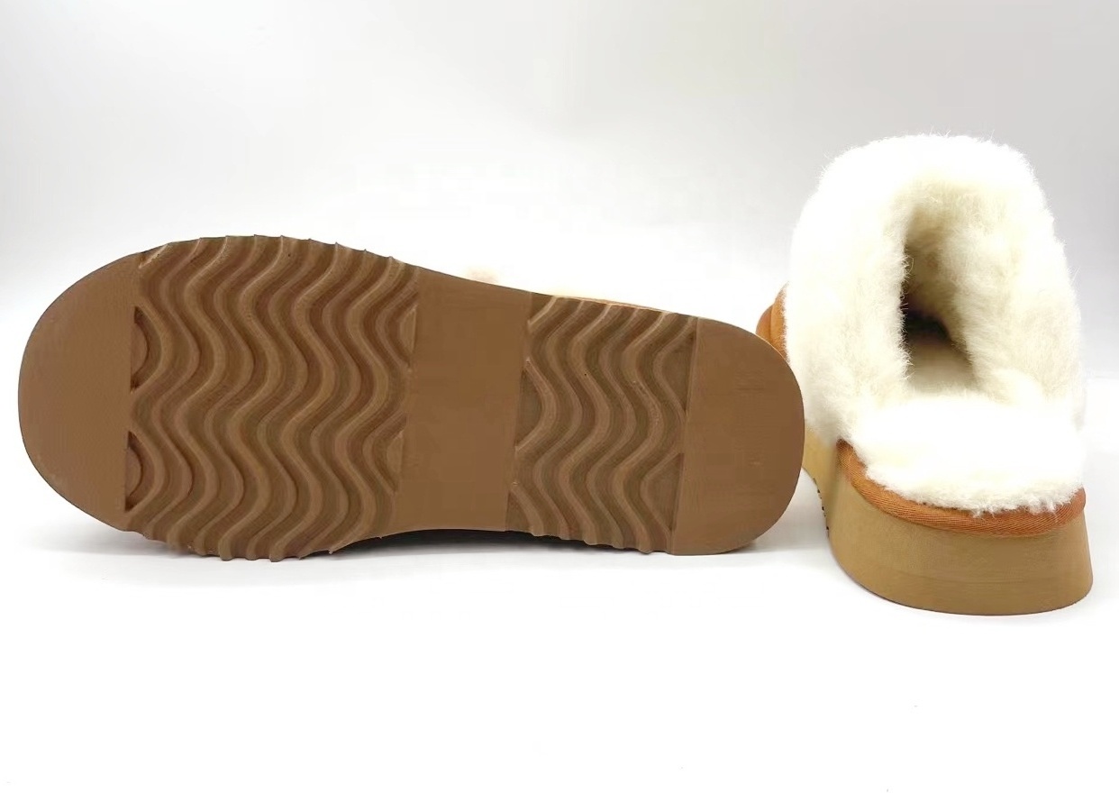 HQS-WS023 custom sheepskin slippers women wholesale sheepskin slippers genuine with thick soles