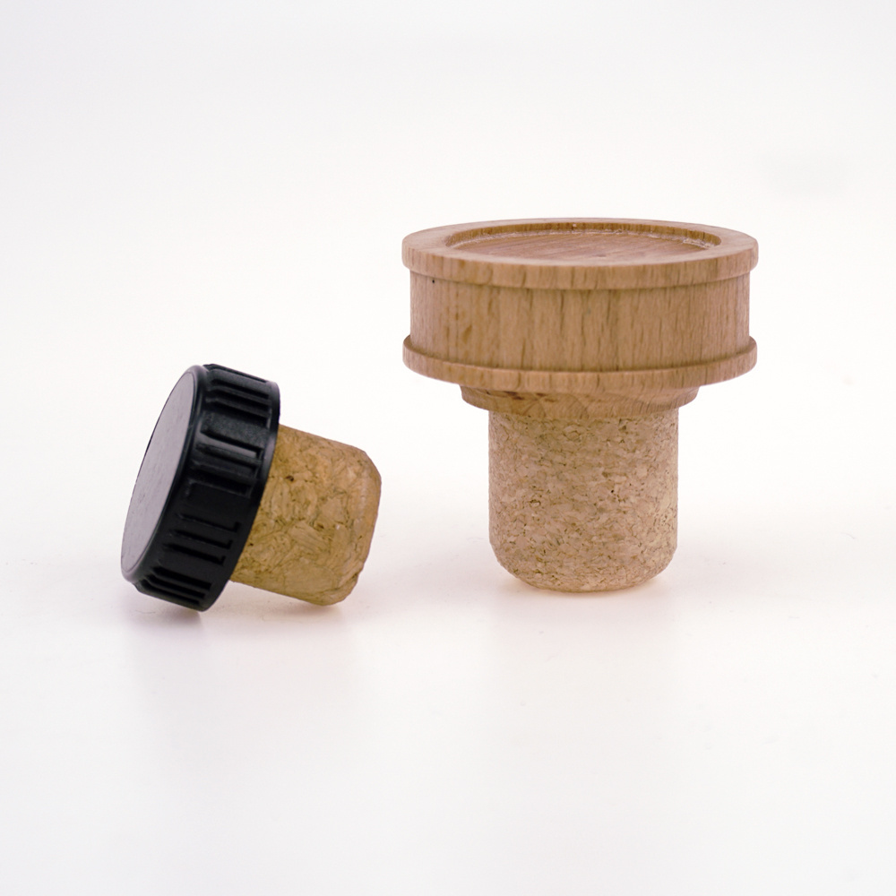 Customized Reusable T Shape Wooden Synthetic Wine Cork Stopper Wood Top Cap Polymer Cork for Gin Vodka Diffuser bottle