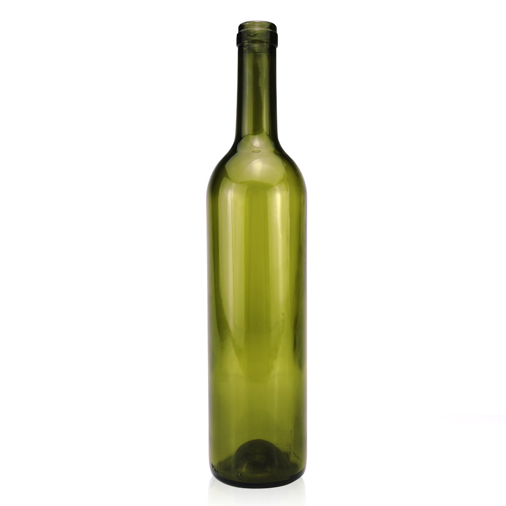 wholesale 750ml prime color bottle green color round shape glass bottle for red wine spirits