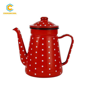 Cookercool Ceramic Tea pot 1.2 L 1.5L Enamel Coffee Pot oiler kettle with White Dots