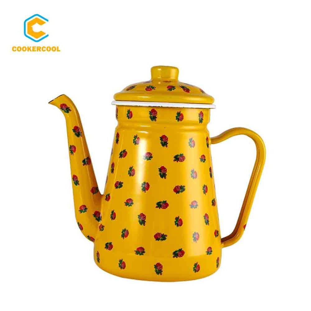 Cookercool Ceramic Tea pot 1.2 L 1.5L Enamel Coffee Pot oiler kettle with White Dots