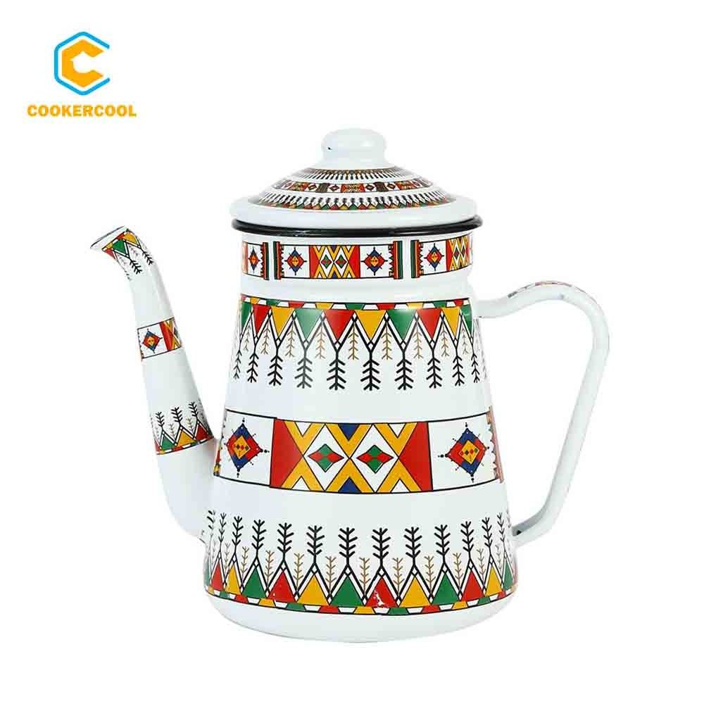 Cookercool Ceramic Tea pot 1.2 L 1.5L Enamel Coffee Pot oiler kettle with White Dots