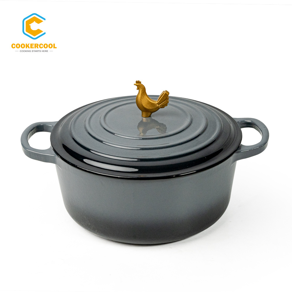 Cookercool 2022 High grade Cookware set non stick Cast Iron Grey Color Enamel Soup Stock Cooking Pot