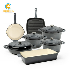 Cookercool 2022 High grade Cookware set non stick Cast Iron Grey Color Enamel Soup Stock Cooking Pot