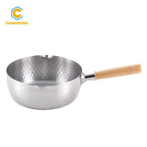 Cookercool Amazon hot sale stainless steel Japanese Yukihira Sauce pan milk pot with wooden handle