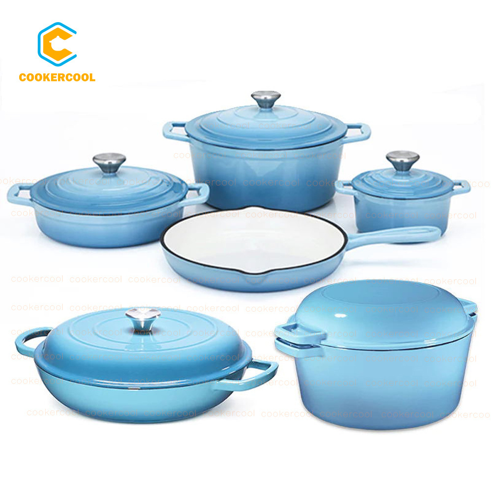 Cookercool Kitchen Cooking sets Enamel Cast Iron Pans and Pots Non Stick Frying Pan Casserole Cookware Sets