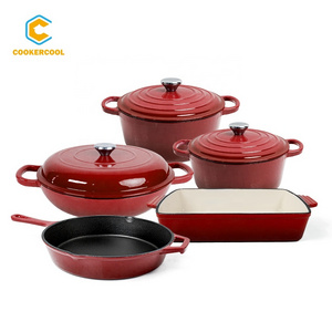 Cookercool Factory directly supply cast iron non stick sets camping Wine red enamel cookware on sale