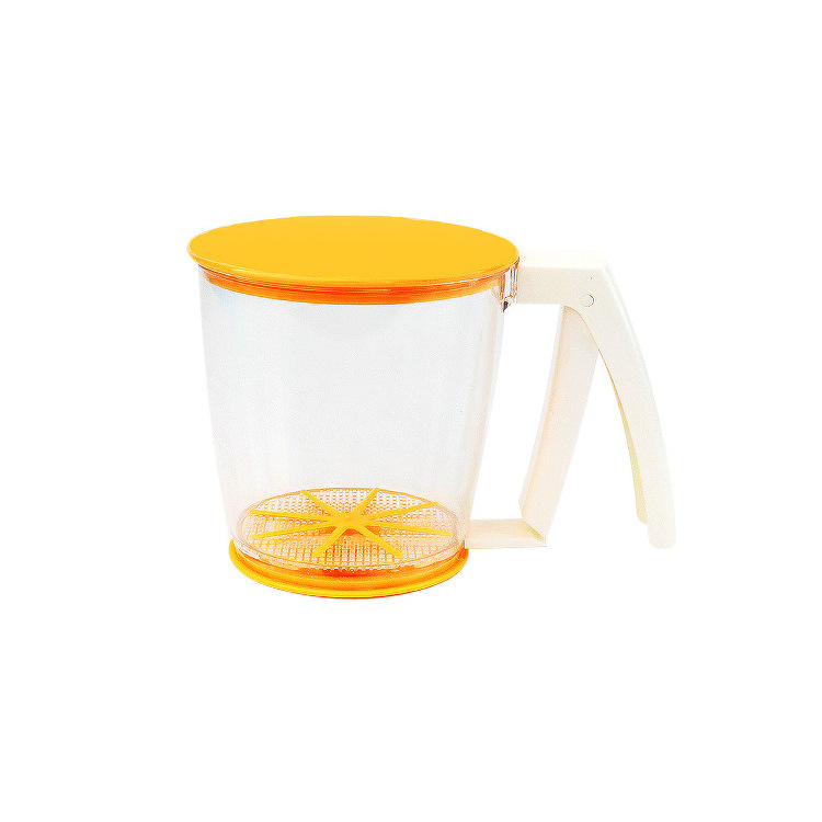 Hand press flour sifter plastic coffee powder strainer Semi-automatic flour sieve with lid