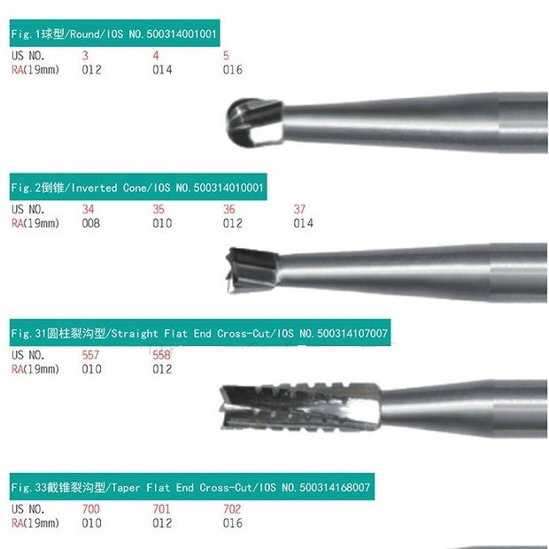 Dental High Low Speed Handpiece Contra Angle Tungsten Carbide Burs Ball drill split drill broken crown bur FG RA