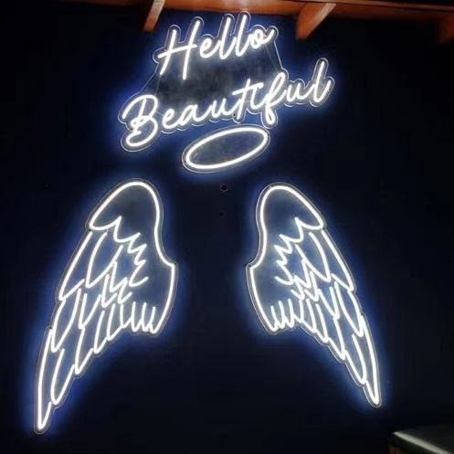 Drop Shipping Led Neon Signs Angel Wings with text Hello my Beautiful led neon flex light custom LED Neon sign