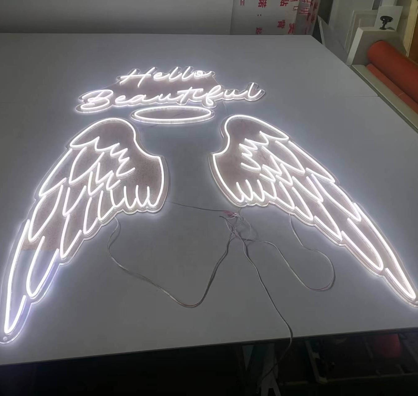 Drop Shipping Led Neon Signs Angel Wings with text Hello my Beautiful led neon flex light custom LED Neon sign