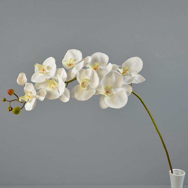 Hot-selling Property Artificial Silk 9 Heads Textured Phalaenopsis Single Branch Deep Coffee Butterfly Orchids For Decorations