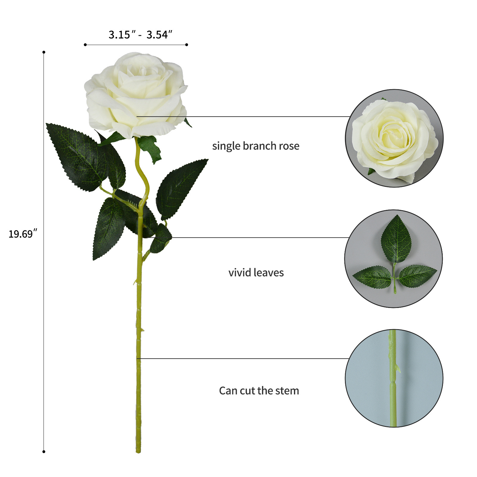 Wholesale Hot Sale Long Stem Silk Flowers White Rose Home Decor Wedding Decoration Long Stem Rose