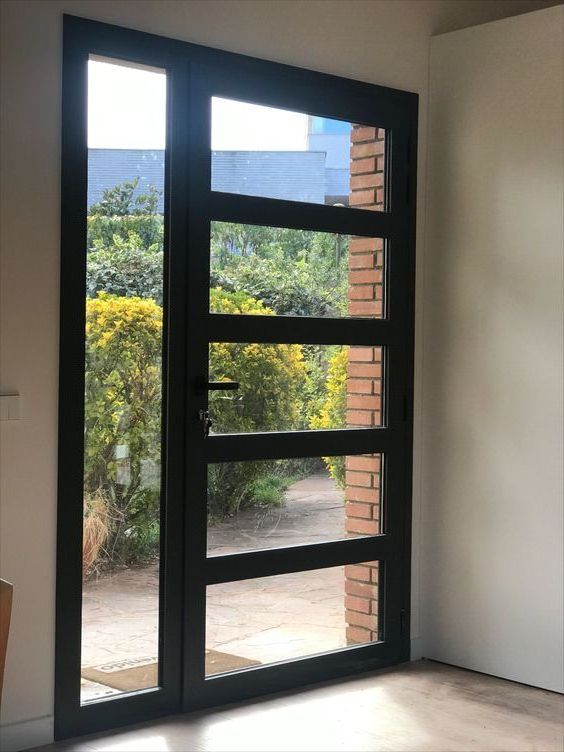 Black Aluminium Frame Casement Doors Tempered Glass Swing Door Double Glazed Front Doors with Handle