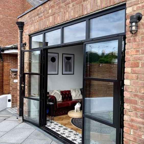 Black Aluminium Frame Casement Doors Tempered Glass Swing Door Double Glazed Front Doors with Handle