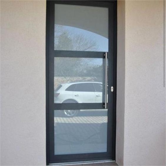 Black Aluminium Frame Casement Doors Tempered Glass Swing Door Double Glazed Front Doors with Handle