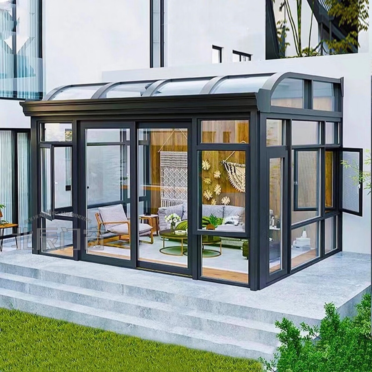 Latest Design Prefab Glass Garden Growing Greenhouse Aluminum Prefab Sunroom Fixed Glass Roof Room