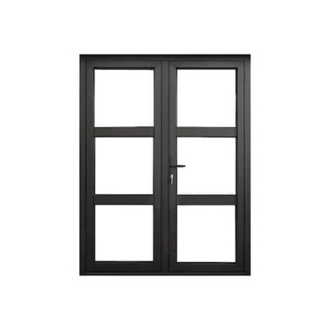 Black Aluminium Frame Casement Doors Tempered Glass Swing Door Double Glazed Front Doors with Handle