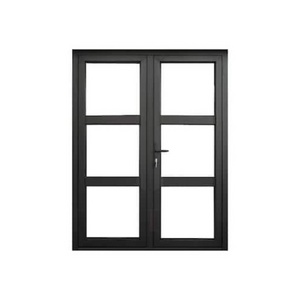 Black Aluminium Frame Casement Doors Tempered Glass Swing Door Double Glazed Front Doors with Handle