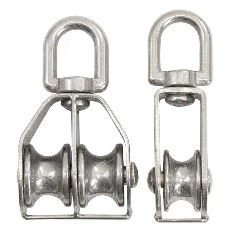 Customized M15 - M100 Stainless Steel 304 316 Double Wheel Swivel Pulley for Wire Rope