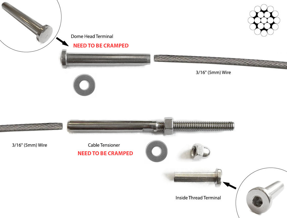 heavy duty stainless steel cable railing hand swage tensioner m6 deck level drilled cable deck railing post 36