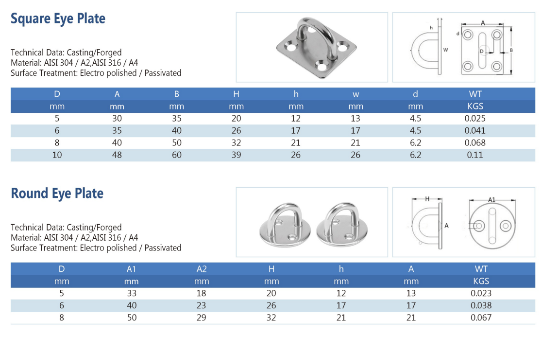 Marine Hardware Stainless Steel 304/316 Boat Round Ring Diamond Pad Eye Plate 6mm with D Ring