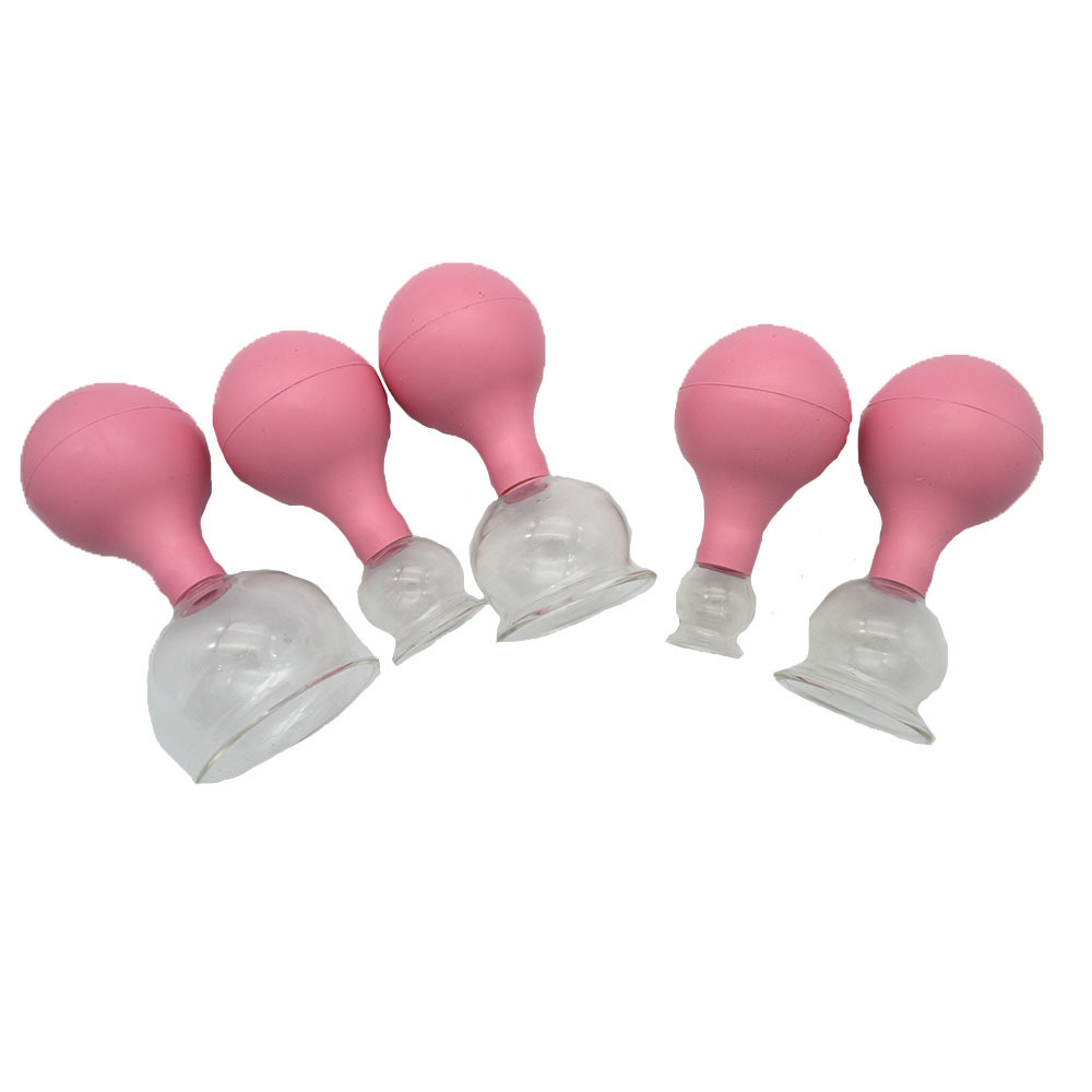 Chinese Vacuum Cupping Set of 5 Rubber Suction Glass Cupping Set for Body Facial Cupping Massager