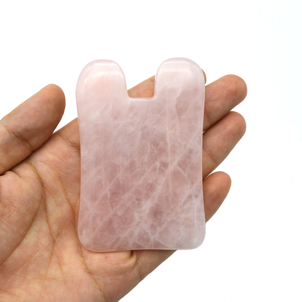 Original Gua Sha Scraping Massage Tool Pink U Shape Guasha Board Facial Massager Traditional Scraper Tool Rose Quartz Gua Sha