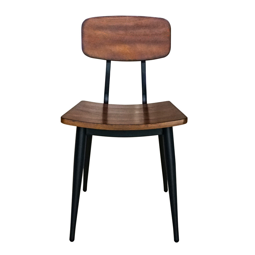 Restaurant dining metal chair wood back and wood seat