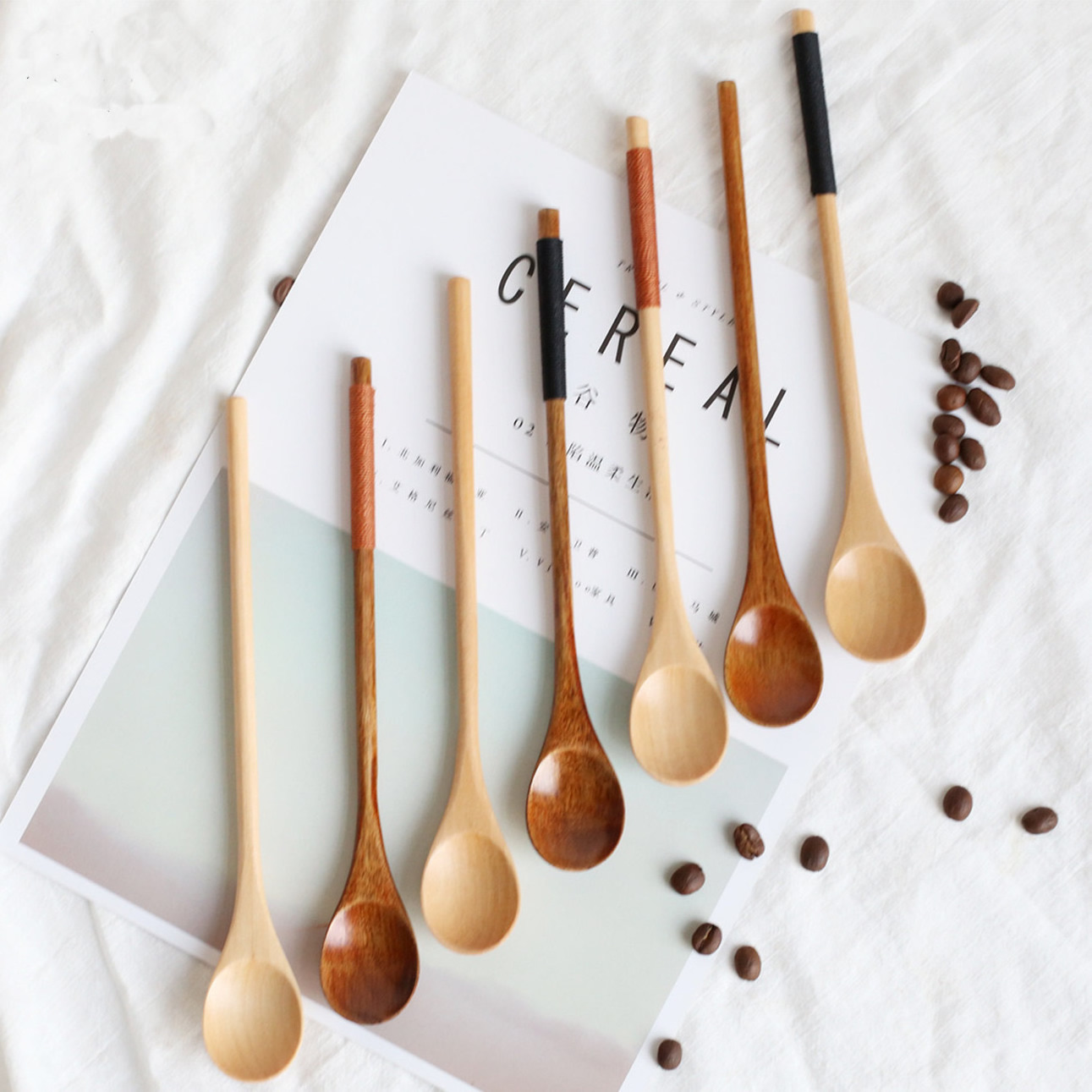 Long handle beech wooden small honey spoon