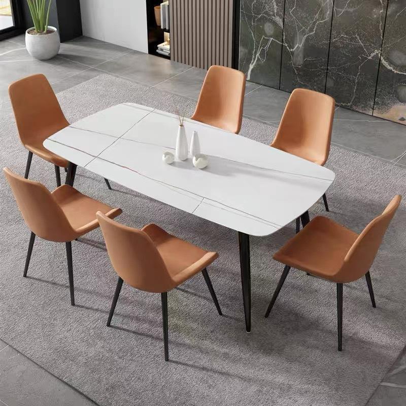 Modern Dining Table Black Long Square Marble Dining Table With 4 Chairs Set