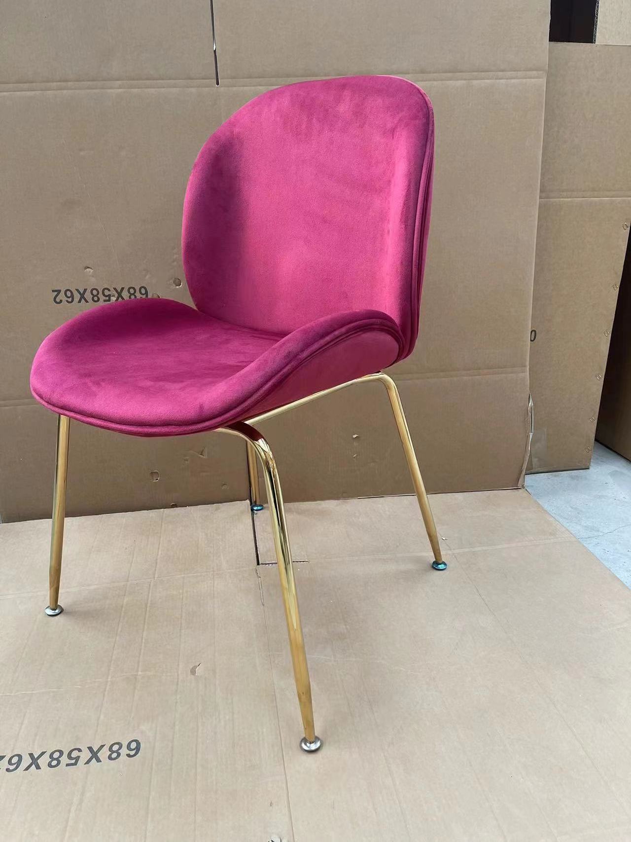 Hotel Furniture Velvet Chair  with Metal Patio Manicure Pink Fabric Modern chair