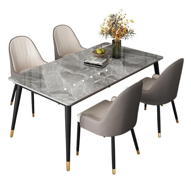 Modern Dining Table Black Long Square Marble Dining Table With 4 Chairs Set