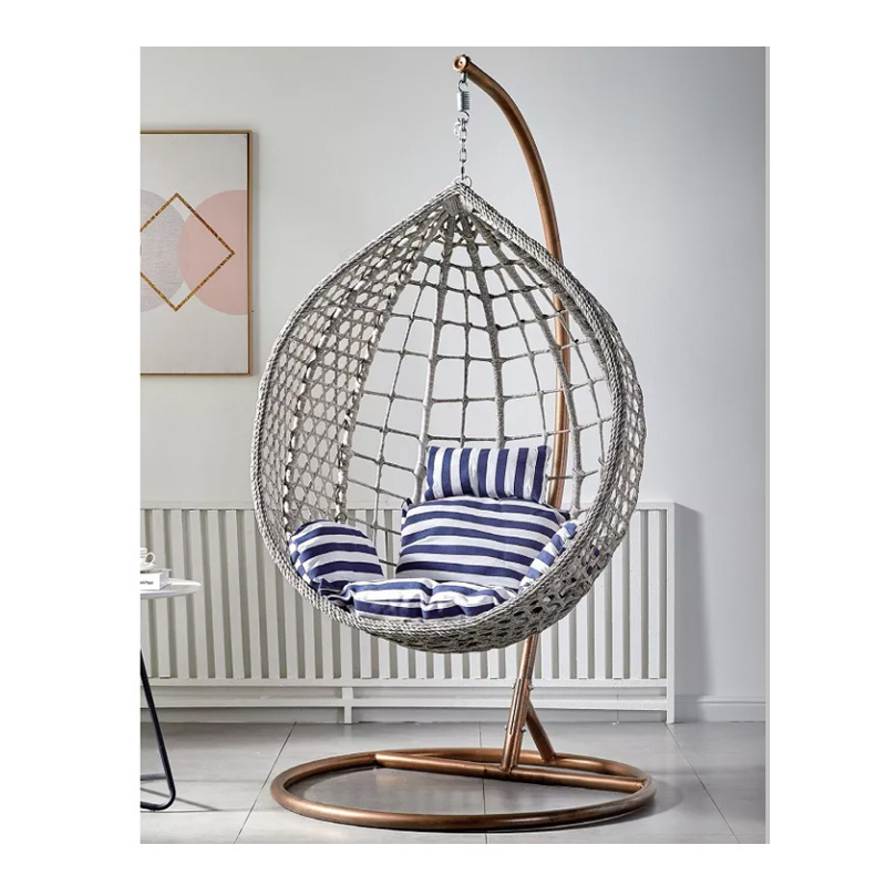 Patio Big Round Swing Hanging Bed Chair Rattan Egg With Stand Iron Steel Rope Swings Outdoor Hot Sales