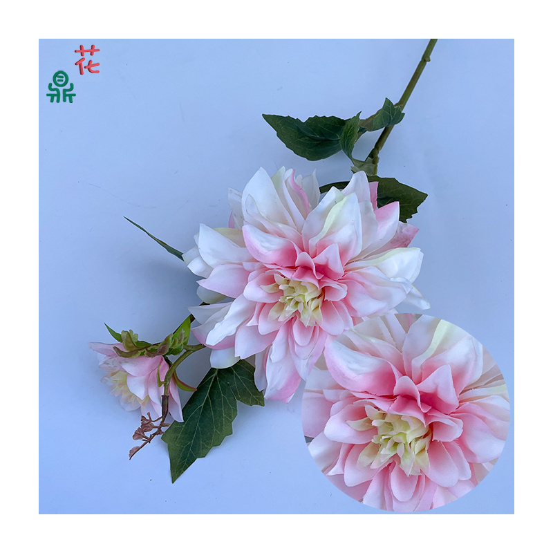 Elegant home decoration and decoration of single branch and two end dahlias high-end hotel landscaping and flower art silk