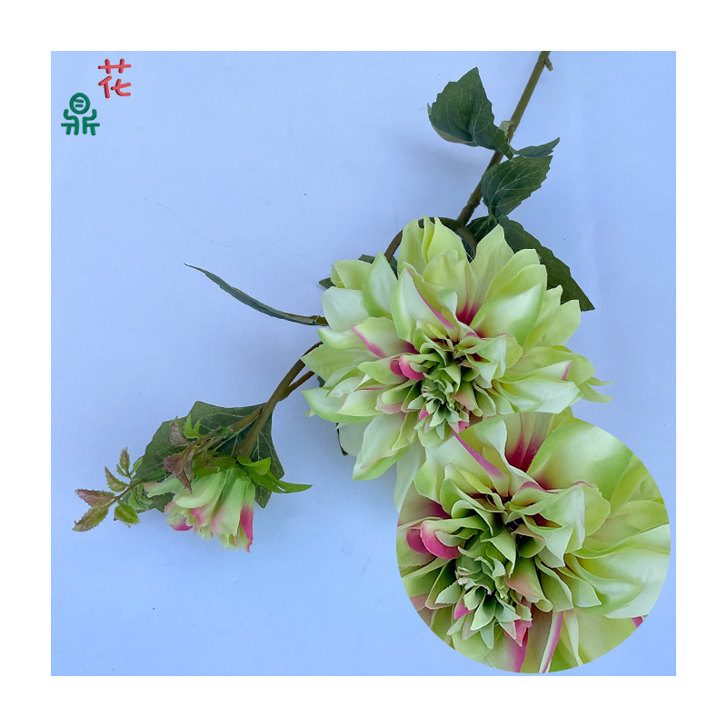 Elegant home decoration and decoration of single branch and two end dahlias high-end hotel landscaping and flower art silk