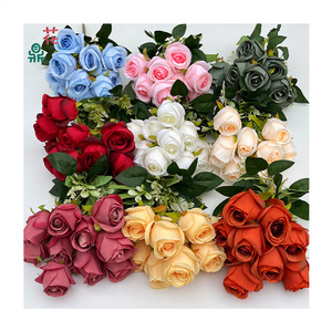 Factory Direct Sales 10 Rosebuds Home Landscaping Artificial Flowers Hotel Landscape Layout Silk Flowers