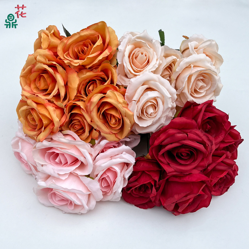 Factory Direct Sales 7 Head Flat Roses High Quality Home Decoration Silk Flower Landscape Beautiful Old Artificial Flowers