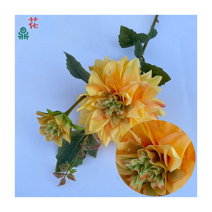 Elegant home decoration and decoration of single branch and two end dahlias high-end hotel landscaping and flower art silk