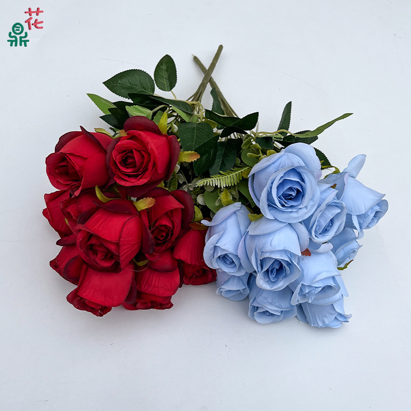 Factory Direct Sales 10 Rosebuds Home Landscaping Artificial Flowers Hotel Landscape Layout Silk Flowers