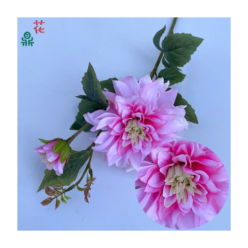 Elegant home decoration and decoration of single branch and two end dahlias high-end hotel landscaping and flower art silk