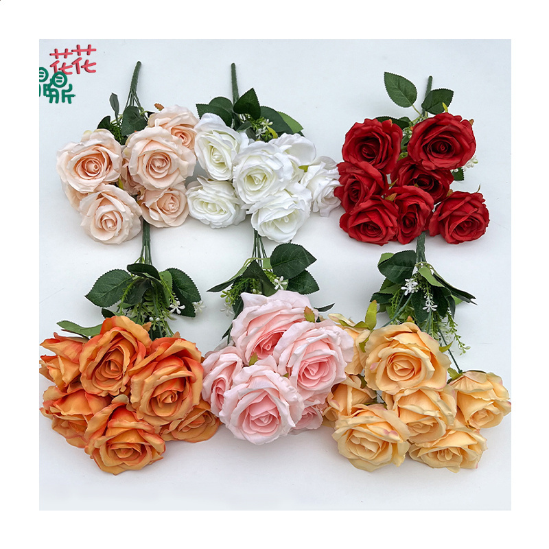 Factory Direct Sales 7 Head Flat Roses High Quality Home Decoration Silk Flower Landscape Beautiful Old Artificial Flowers