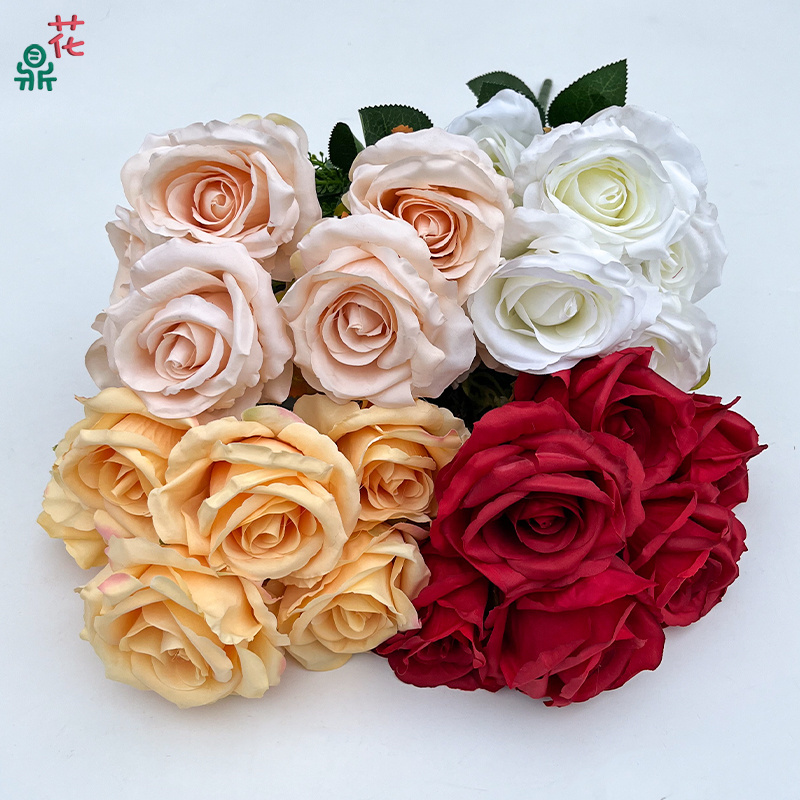 Factory Direct Sales 7 Head Flat Roses High Quality Home Decoration Silk Flower Landscape Beautiful Old Artificial Flowers