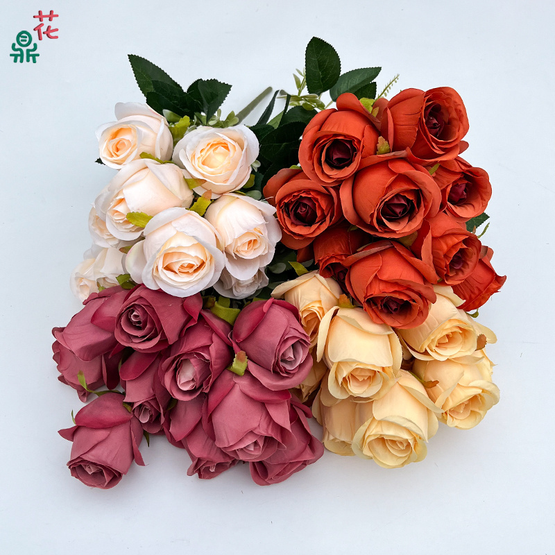 Factory Direct Sales 10 Rosebuds Home Landscaping Artificial Flowers Hotel Landscape Layout Silk Flowers